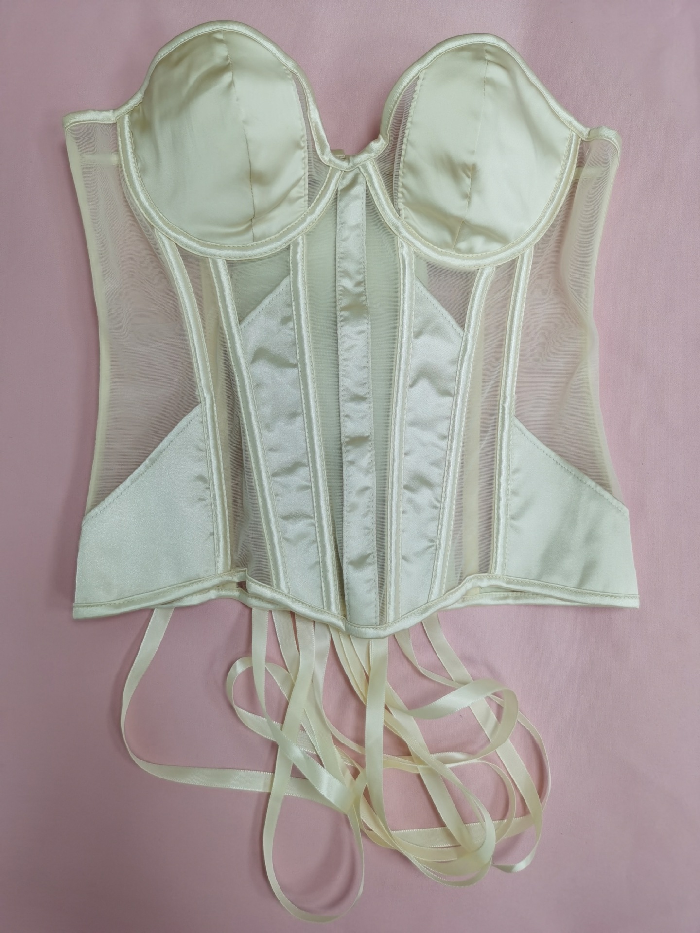 Francés transpirable malla corte corset cosido cintura corset de hueso de pescado hot chick sexy en el pecho de la camisa de mujer