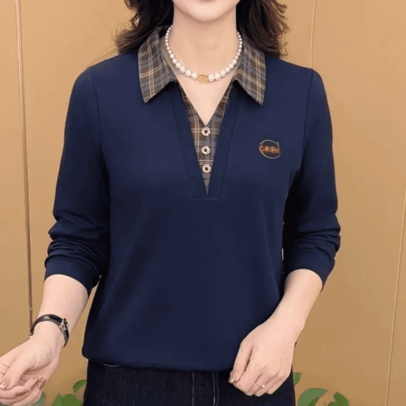 秋季新款时尚翻领假两件气质卫衣妈妈装休闲减龄显瘦长袖女士上衣|undefined