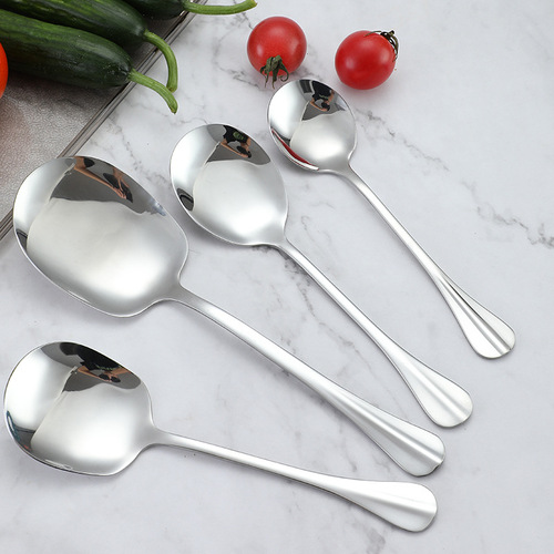 Stainless steel large serving spoon for canteen hotel buffet long handle public spoon large household dining spoon