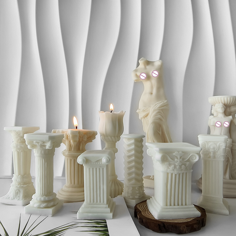 Jiahuimei columna romana aromaterapia vela molde de silicona DIY creativo hecho a mano incienso piedra decoración pegamento herramienta abrasiva