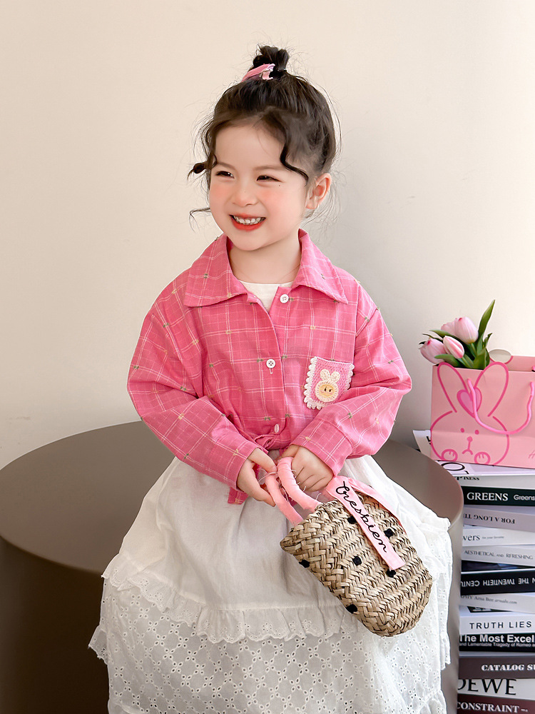 Camisa para niñas primavera y otoño 2025 nuevo estilo para niños chaqueta occidental primavera camisa de manga larga bebé casual primavera top