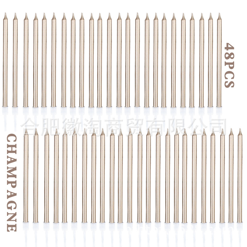 亚马逊速卖通同款生日蜡烛 48支镀金色蛋糕蜡烛13.5*0.5cm长蜡烛