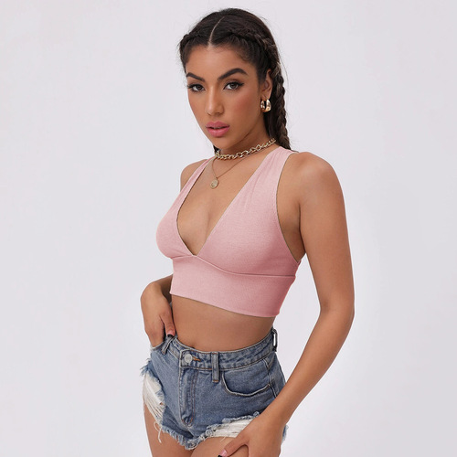 2024 Summer Amazon European and American Sports Slim Solid Color V-Neck Tops Suspenders Versatile Backless Vest