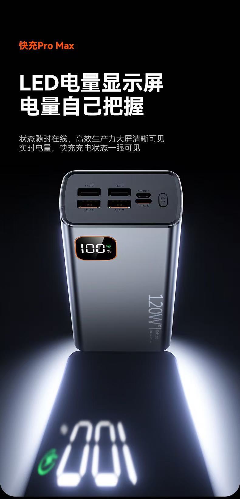 120W Süper Hızlı Şarj 30000mAh Büyük Kapasiteli Taşınabilir Şarj Cihazı 20000mAh PD Dijital Göstergeli Mobil Güç Bankası