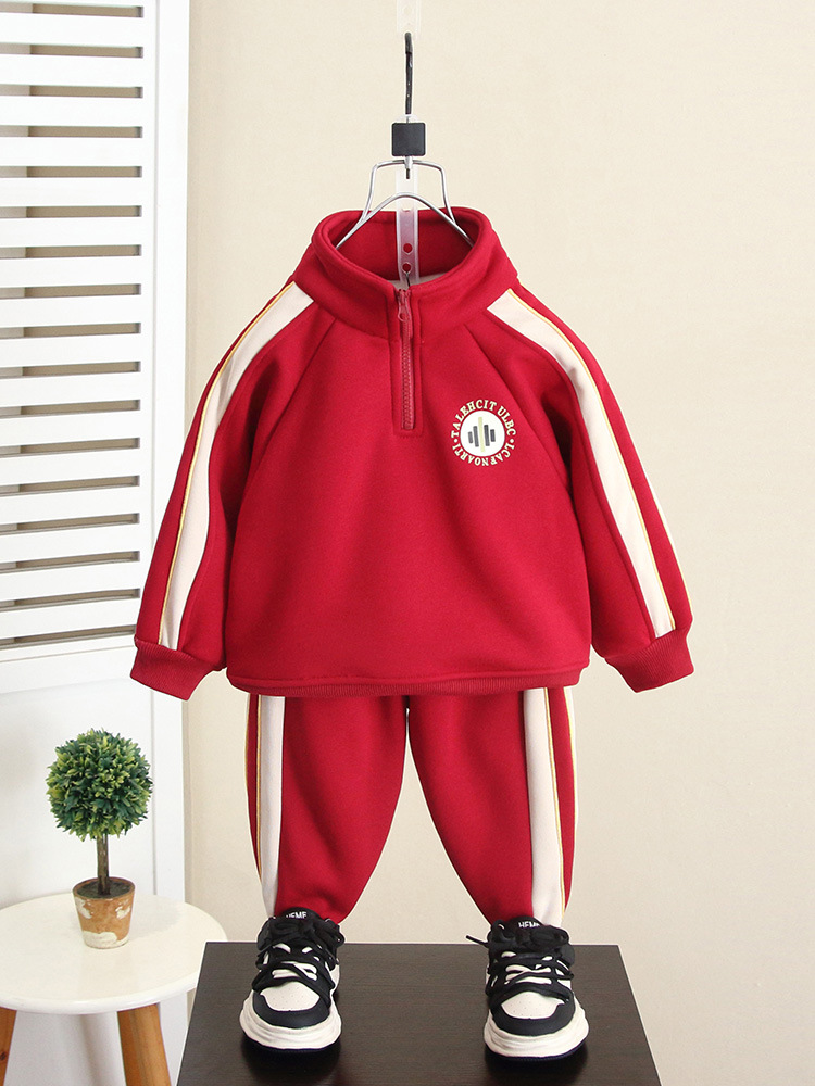 6583 Traje de terciopelo de otoño e invierno para niños Suéter informal para niños Chaqueta gruesa Ropa deportiva 2025 nueva ropa de invierno
