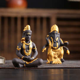 跨境 象神东南亚象鼻神泰国佛像印度象头神装饰品 湿婆神陶瓷摆件