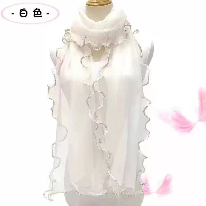 Solid Color Gold Crimped Scarf Ruffled Auricularia Silk Scarf Stretch Shawl Warm Neck Dance Silk Scarf