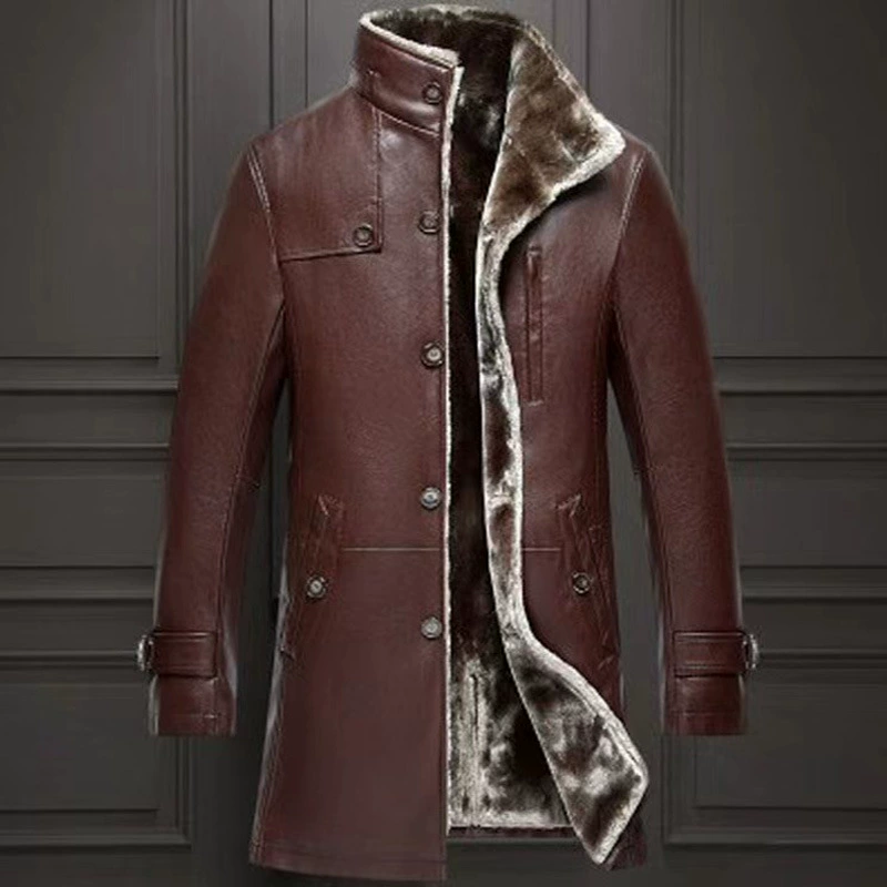 Мужское пальто из натуральной кожи Haining, средняя длина, воротник-стойка, цельный мех из овчины, Мужское пальто из утолщенного меха