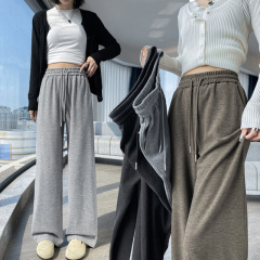 灰色针织糯米裤女装裤子秋季新款高腰垂感休闲裤慵懒窄版阔腿裤子