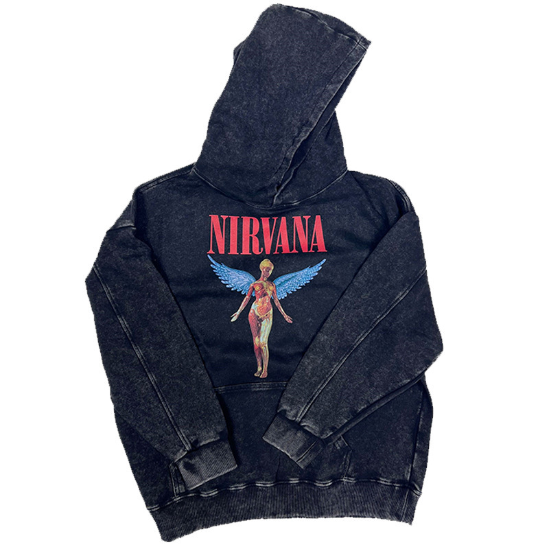 Autumn and Winter new Nirvana Nirvana Vintage rock distressed washed wax thickened hooded sweater