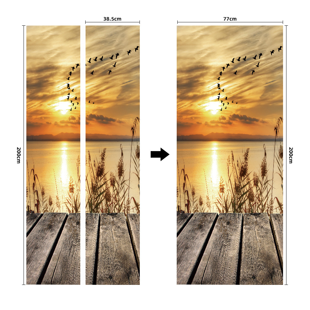 Pegatinas para puertas 3D respetuosas con el medio ambiente, autoadhesivos, fabricantes de origen al por mayor, patrones populares transfronterizos de alta definición, adhesivos para puertas impermeables, a prueba de aceite y antiincrustantes