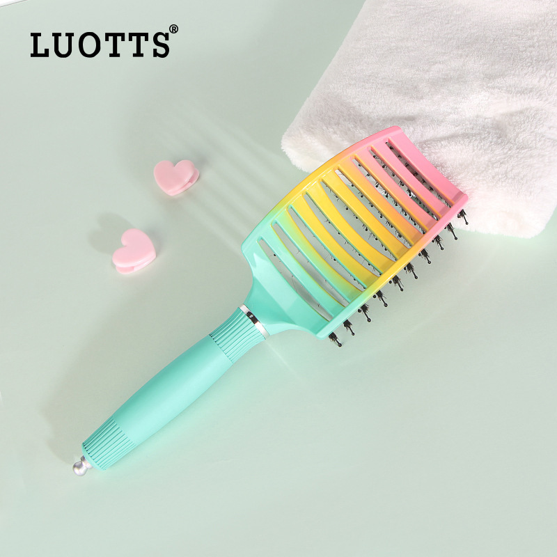Amazon Arco Iris gradiente de color de cerdas grande curvado peine esponjoso espalda forma peine costilla peine pelo peine de plástico