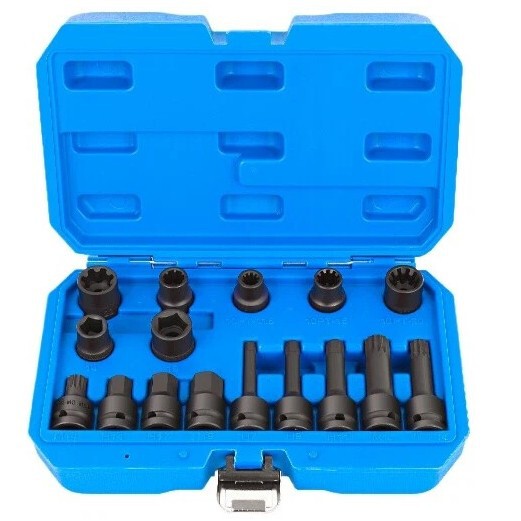 16-Piece Set of Brake Caliper Screw Removal Sockets for Volkswagen, Audi, Porsche Cayenne, Bmw, and Mercedes-Benz 16-Piece Set of Brake Caliper Screw Removal Sockets for Volkswagen, Audi, Porsche Cayenne, Bmw, and Mercedes-Benz