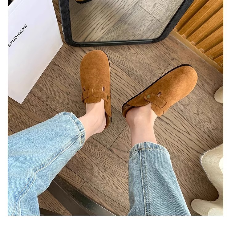 Chao Bunan zapatos de cuero Bocken zapatillas de suela gruesa para mujeres 2025 primavera y otoño nuevo estilo de pesca Bocken medio arrastrador Lincoln