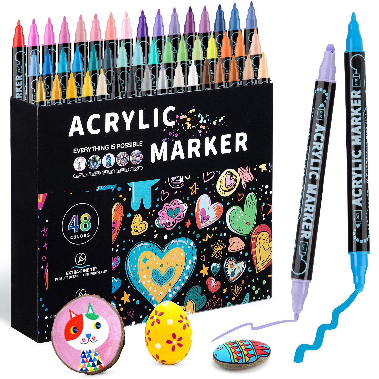 Cross-border double-headed acrylic marker pen with stackable colors and quick-drying, waterproof features for Amazon