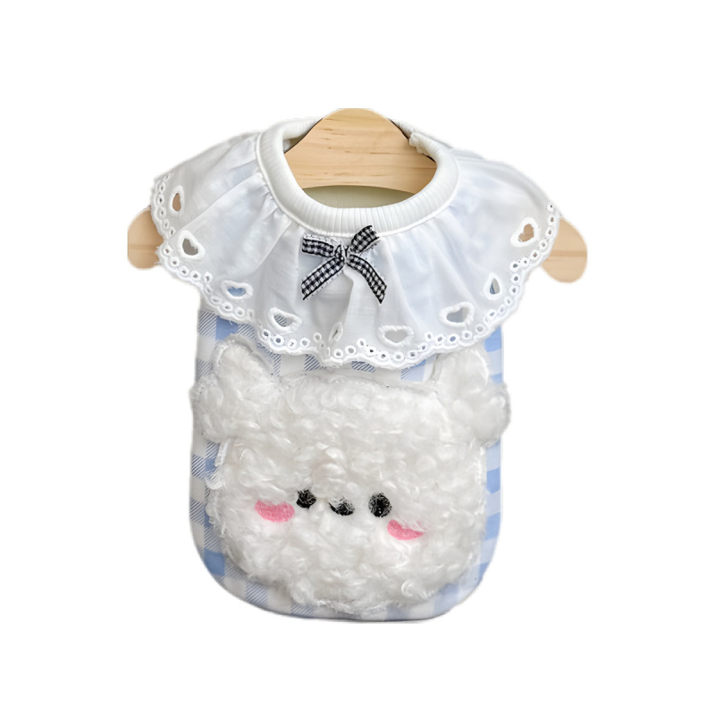 狗狗衣服绵羊刺绣格子加绒秋冬装泰迪比熊猫咪居家保暖可牵引衣服|undefined