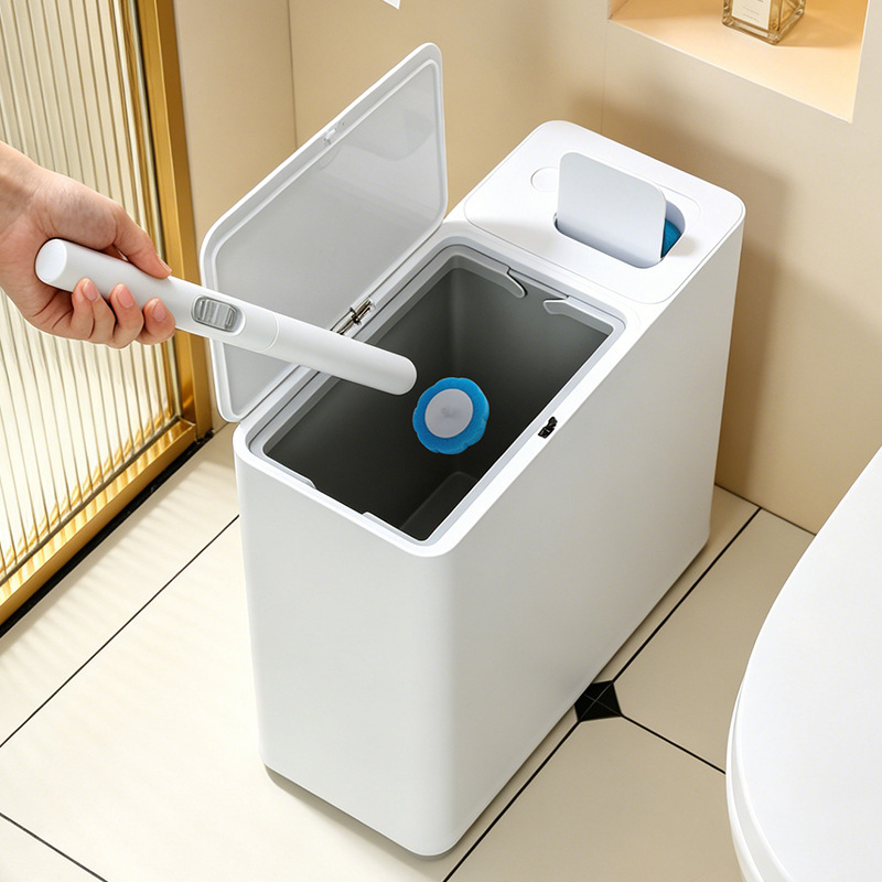 Bathroom crevice trash can, household toilet brush, integrated toilet cleaning bucket with press lid, new model wastebasket