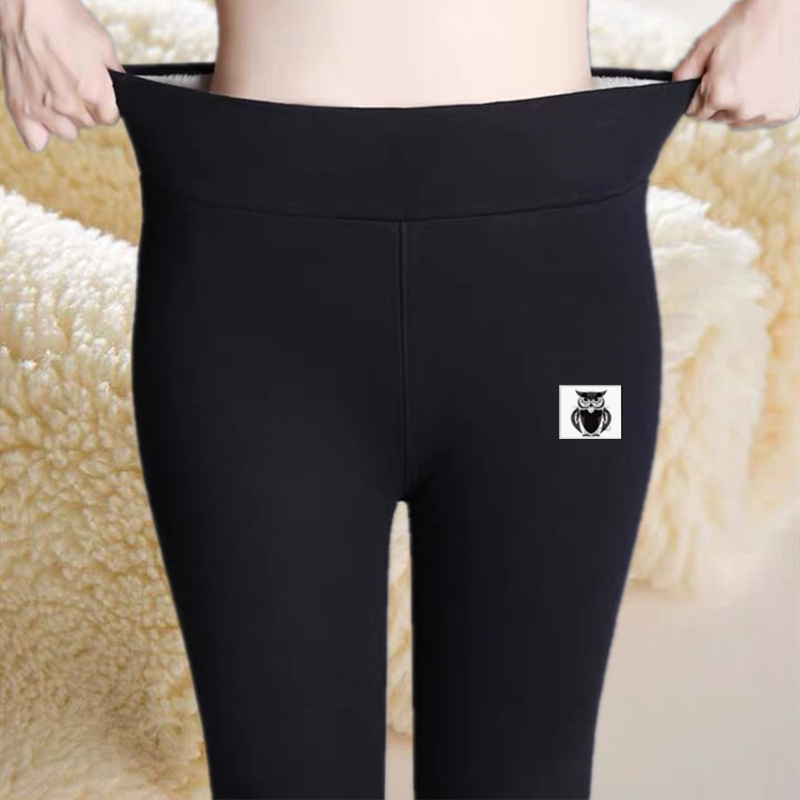 Gruesa lana de cordero forrada polainas forradas ropa exterior de las mujeres de invierno de cintura alta Gatito Negro apretado pantalones calientes