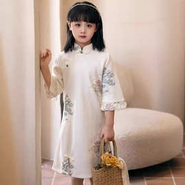 中国风女童旗袍裙2024新款秋季复古倒大袖儿童小女孩中式礼服童装