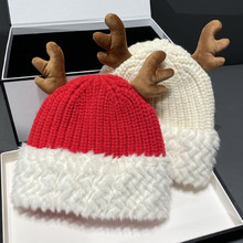 圣诞礼物鹿角帽子女冬季甜美可爱学生毛线帽保暖护耳冷帽针织批发