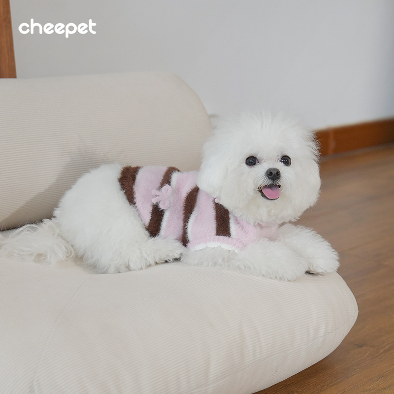 Lustiger koreanischer Pullover mit gestreifter Schleife, Haustier-Hundekleidung, Teddy-Bichon-Pullover, warmer Pullover für kleine Hunde