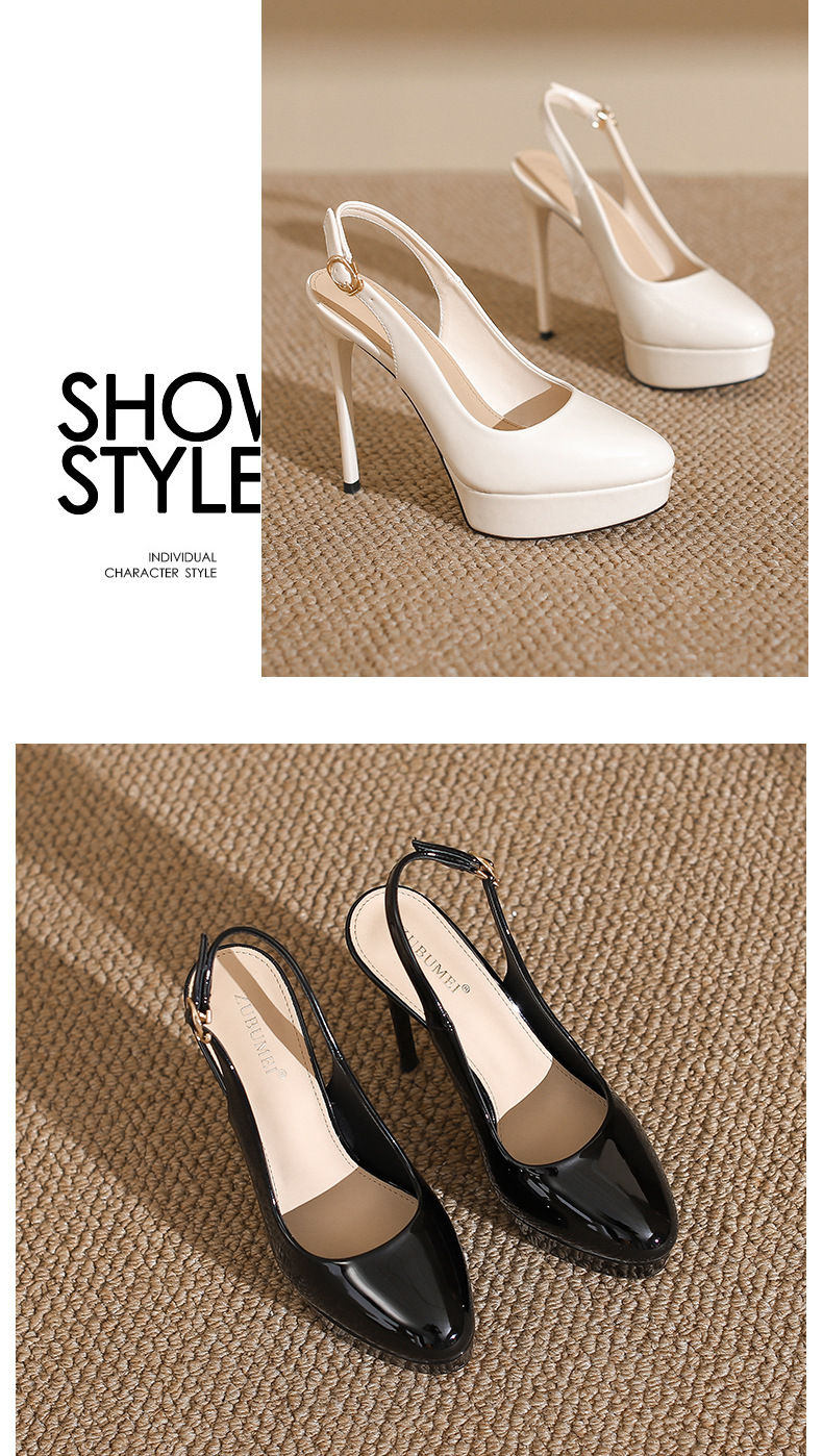 Giày cao gót nữ mũi nhọn gót 12 cm, thiết kế hở gót bít mũi, phong cách catwalk — Màu nude-12cm chi tiết 9