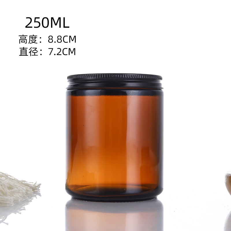 250ml taza de vela de vidrio marrón aromaterapia diy taza vacía con tapa botella de vela de vidrio transparente candelero fragancia taza vacía