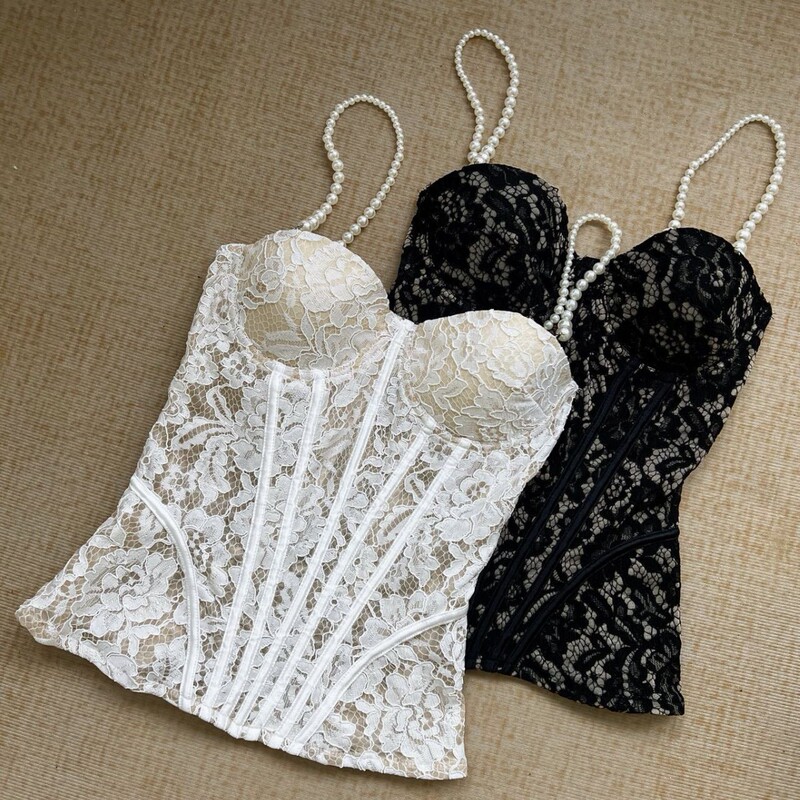 Spring and Summer New Style Pearl Lace Knit Fishbone Camisole Top, Sexy Lingerie, Anti-Exposure Tube Top