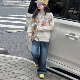 女童毛衣套装春秋2026新款儿童针织衫开衫外套牛仔裤两件套