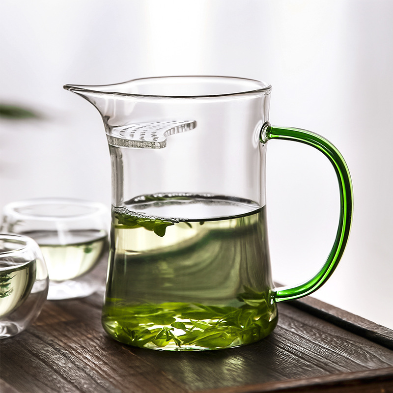 玻璃公道杯茶漏一体月牙带滤网耐热加厚泡绿茶专用分茶器茶具套装|ms