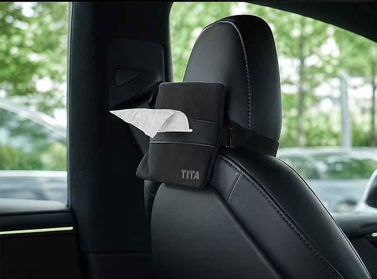 TITA Car Magnetic Tissue Box, Suede Armrest Box Hanging Bag, Car-Mounted High-End Ceiling-Mounted Tissue Box Cover