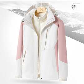 跨境秋冬款外贸冲锋衣M-6XL 大码情侣三合一两件套连帽登山团体服
