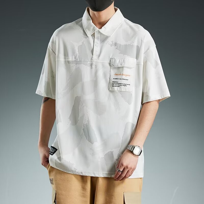 Summer Men's Short-sleeved T-shirt with Pocket Collar Polo Shirt Half-sleeved Business Casual Youth Top Simple T-shirt