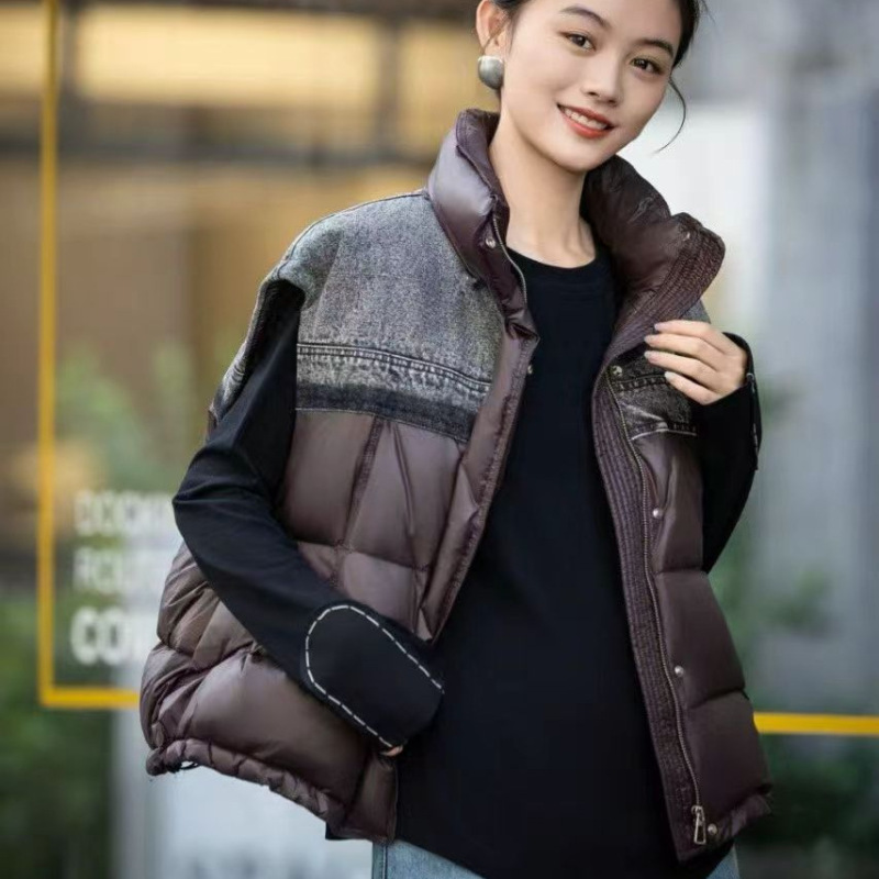 Winter New Fashion Versatile Short 90 Duck down Vest Denim Splicing Jacket for Women Winter New Fashion Versatile Short 90 Duck down Vest Denim Splicing Jacket for Women