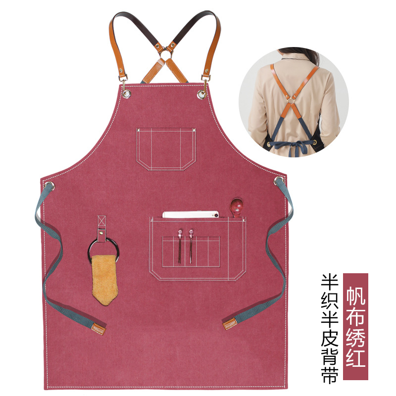 Anillo semi tejido de cuero bordado rojo