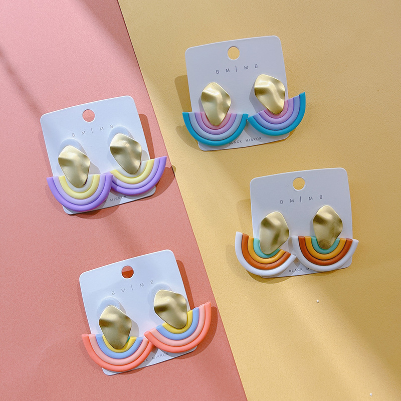 1 Pair Fashion Rainbow Soft Clay Patchwork Women's Drop Earrings display picture 2
