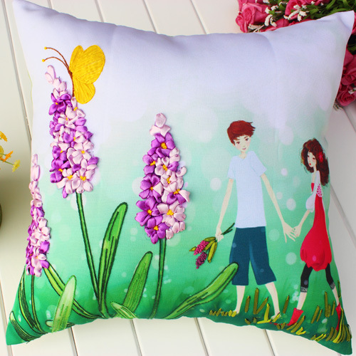 Oujin fábrica cinta de seda bordado almohada cojín cubierta sala de estar dormitorio flor tridimensional hecho a mano DIY punto de cruz entrega de una sola pieza