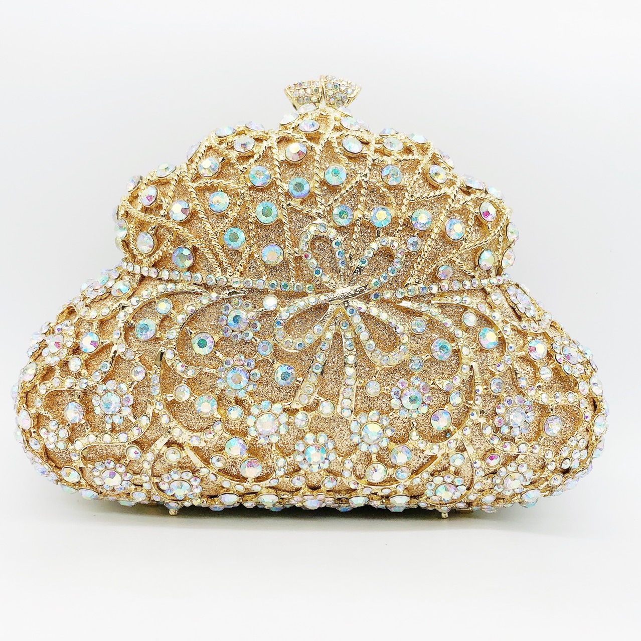 Nuevo paquete de diamantes transfronterizos caja metálica hueca bolsa de mujer bolsa de cristal de diamantes bolsa de banquete embrague