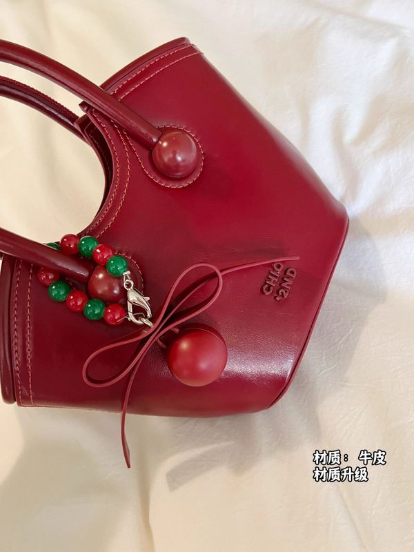 Nanfeng Chio2nd 本革チェリーラブハンドヘルドトートバッグ女性の 2025 新しいシングルショルダークロスボディバッグ|undefined