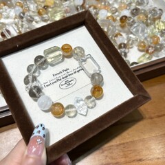 巧恩天然金発晶黄ゴム花レモン結晶白水晶茶色発多宝ブレスレット百合デザイン感手串