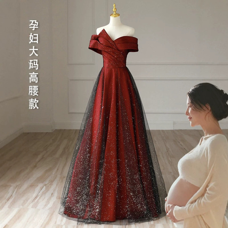 Maternity Toast Dress with French Elegance and a High-End Feel, Red Wedding Dress in Plus Size for Curvy Brides, Bridal Engagement Gown with Tulle Skirt Maternity Toast Dress with French Elegance and a High-End Feel, Red Wedding Dress in Plus Size for Curvy Brides, Bridal Engagement Gown with Tulle Skirt