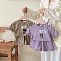 Корейский новый детский мультфильм милые буквы с коротким рукавом футболка шорты набор для мужчин и женщин из двух частей
