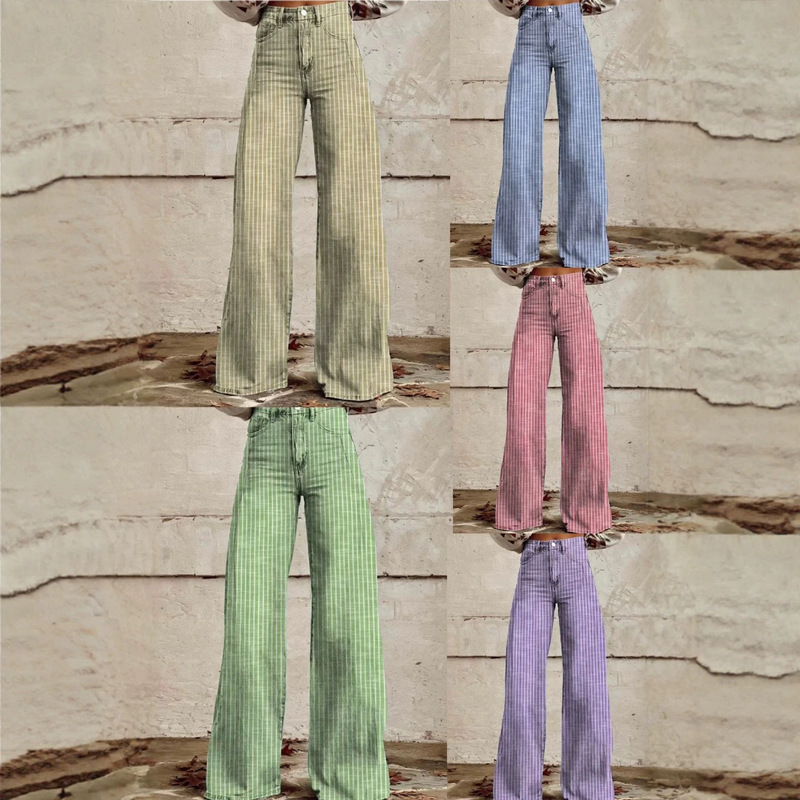 2024 European and American New Style Retro Striped Loose High Waist Wide Leg Jeans Straight 2024 European and American New Style Retro Striped Loose High Waist Wide Leg Jeans Straight