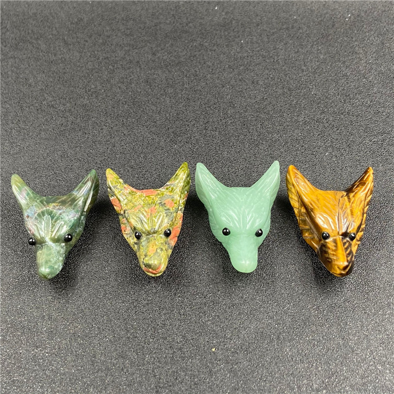 Wolf Head Powder Crystal Tiger Eye Lime Agate Rough Stone Hole Wolf Head Diy Multicolor Pendant display picture 13