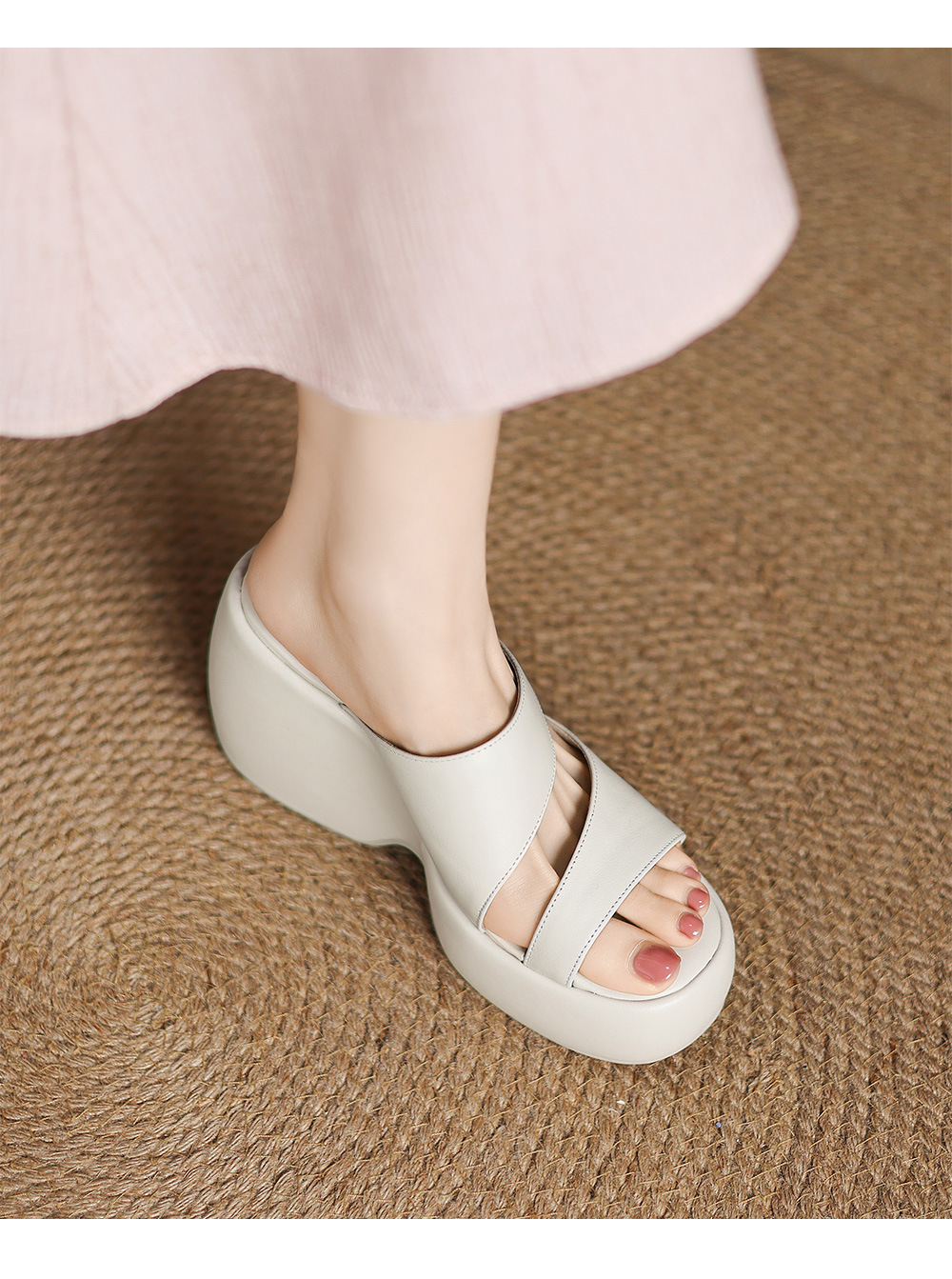 Dép sandal nữ đế xuồng một dây phong cách châu Âu, gót cao 7 cm — đen chi tiết 9