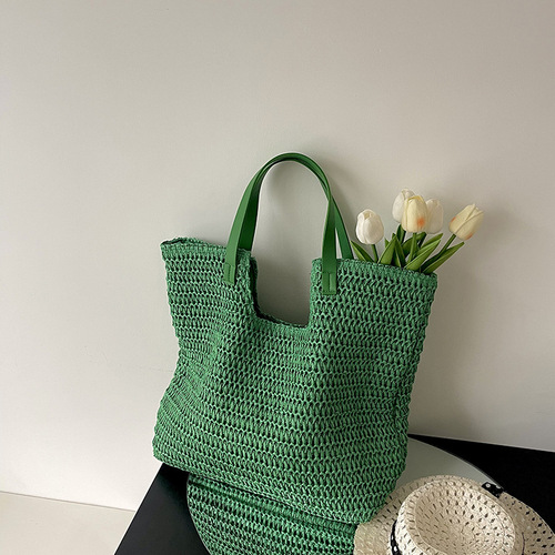 Summer Stylish Grass Weaving Bags for Women  New High-End Knit Tote Bag with Large Capacity Commuter Beach Bag