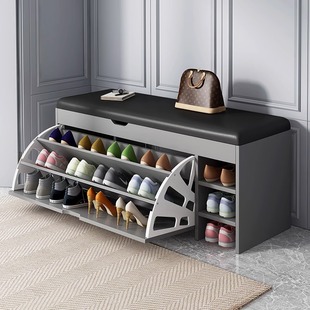 Multi-Layer Shoe Rack for Home Entrance, Popular Narrow Shoe-Changing Bench for Rental Apartments, Simple Dustproof Flip Shoe Cabinet