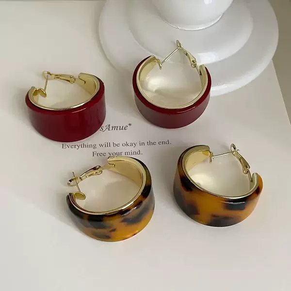 Korean-style autumn and winter new leopard print earrings, fashionable and trendy large hoop earrings, acrylic personalized retro ear accessories for women