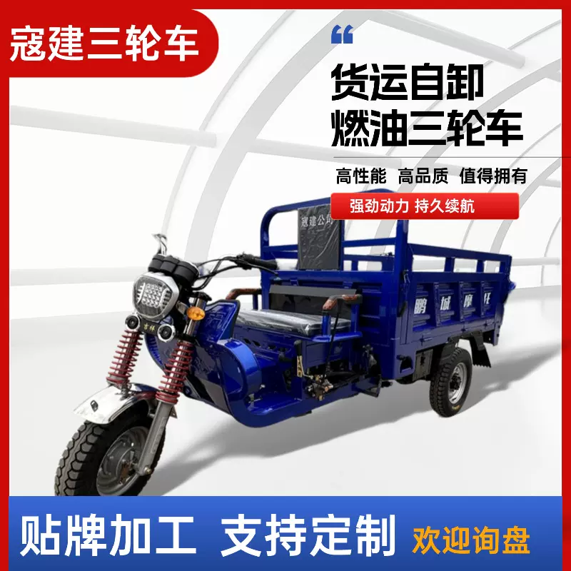 跨境热门燃油三轮车自卸翻斗农用拉货载重王汽油三轮车厂家供应