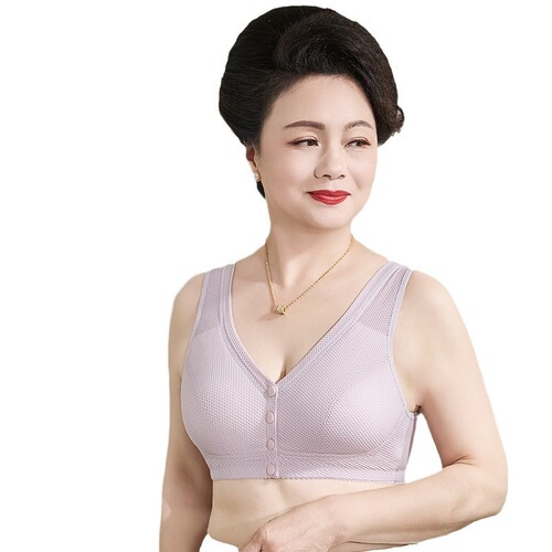Mom's underwear for the elderly, front buckle, comfortable, large size, pure cotton breathable, middle-aged, non-steel ringless bra, middle-aged, thin bra, summer